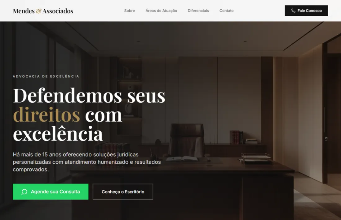 Landing page do escritório Mendes & Associados